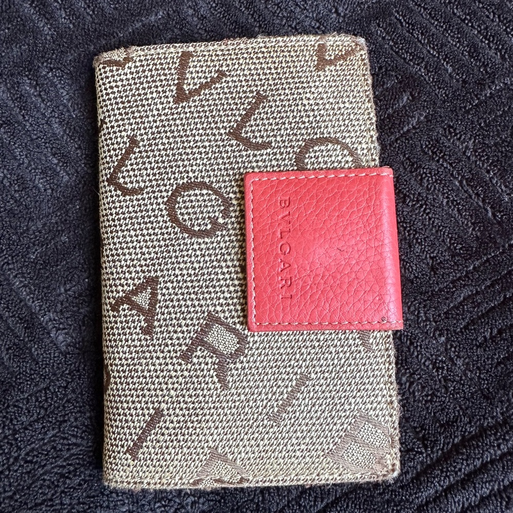 Bulgari Red and Brown Textured Wallet